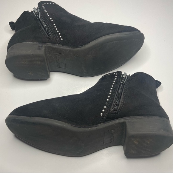 Suede Black Healed Zipper Booties Silver Studs Girls Size 2 PRELOVED - Picture 6 of 9